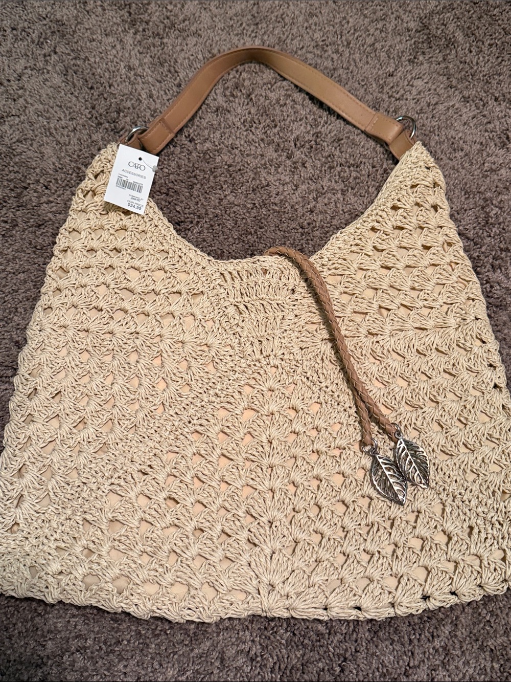 Cato Natural Crochet Shoulder Bag with Braided Tassel